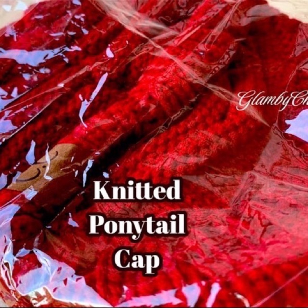 Dark Red Knitted Ponytail cap